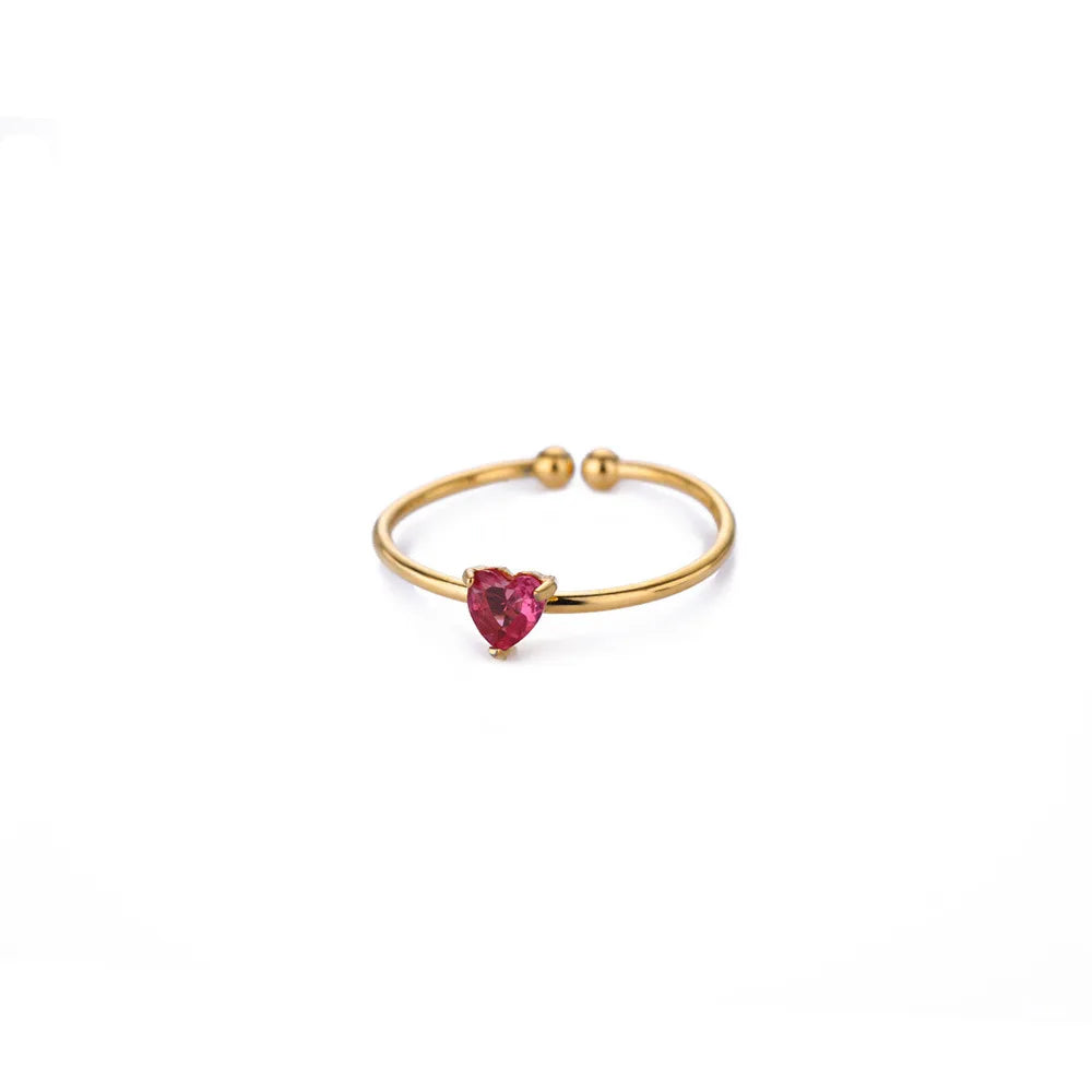 💖 Zirkon Herz Geburtsstein Ring – Verstellbarer Edelstahlring in Gold 🎁✨