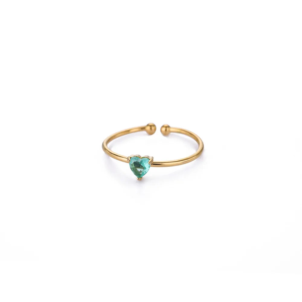 💖 Zirkon Herz Geburtsstein Ring – Verstellbarer Edelstahlring in Gold 🎁✨