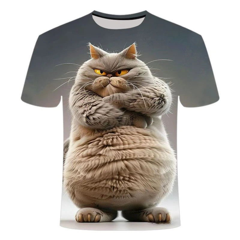 😺 Lustiges Katzen-T-Shirt | 3D Tier-Design | Sommermode Kurzarm | Kinder & Erwachsene
