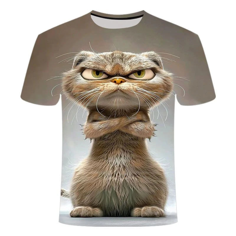 😺 Lustiges Katzen-T-Shirt | 3D Tier-Design | Sommermode Kurzarm | Kinder & Erwachsene