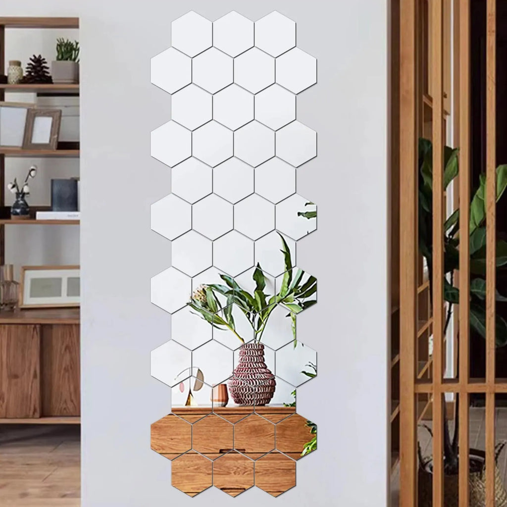 ✨ 12 Stück Geometrische Hexagon Spiegel Wandsticker