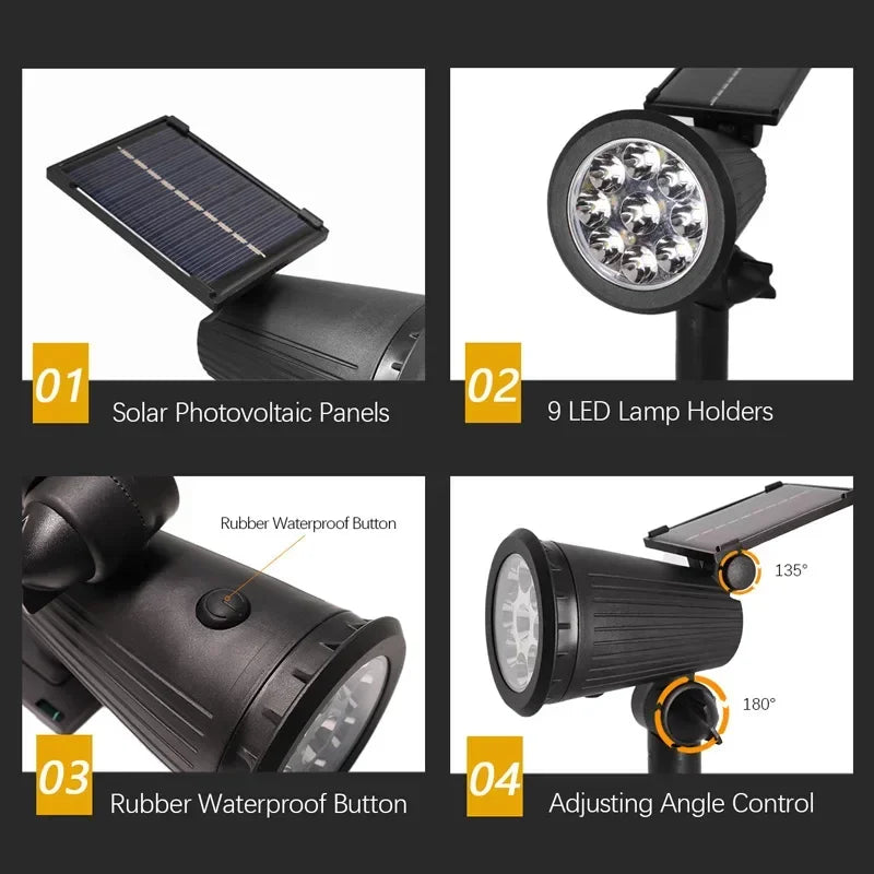 ☀️ 9 LED Solar Spotlights – Helles Licht für Garten & Outdoor