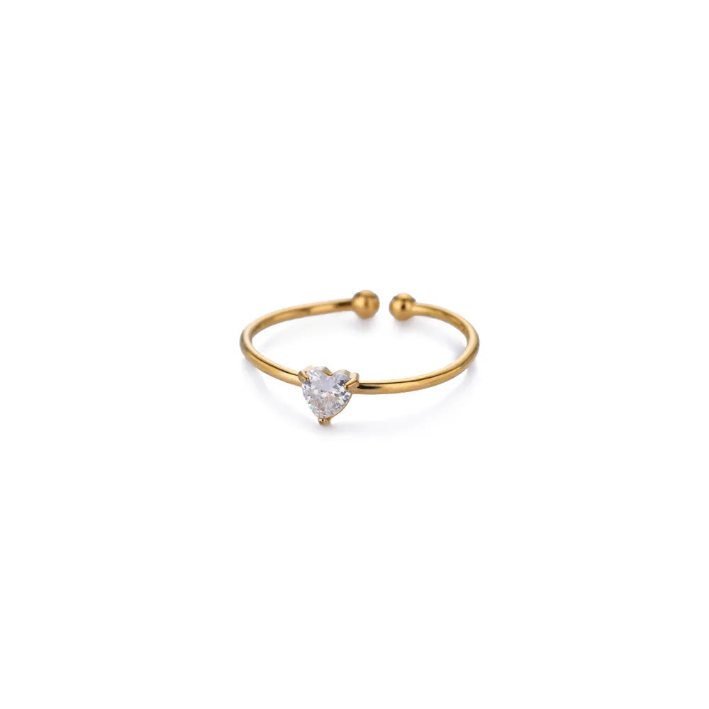 💖 Zirkon Herz Geburtsstein Ring – Verstellbarer Edelstahlring in Gold 🎁✨