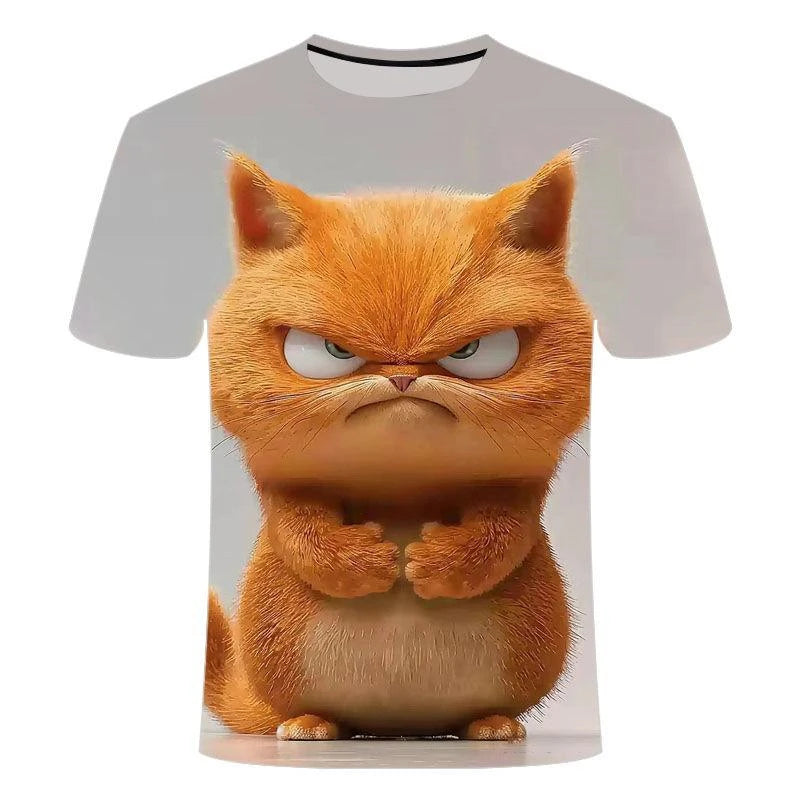 😺 Lustiges Katzen-T-Shirt | 3D Tier-Design | Sommermode Kurzarm | Kinder & Erwachsene