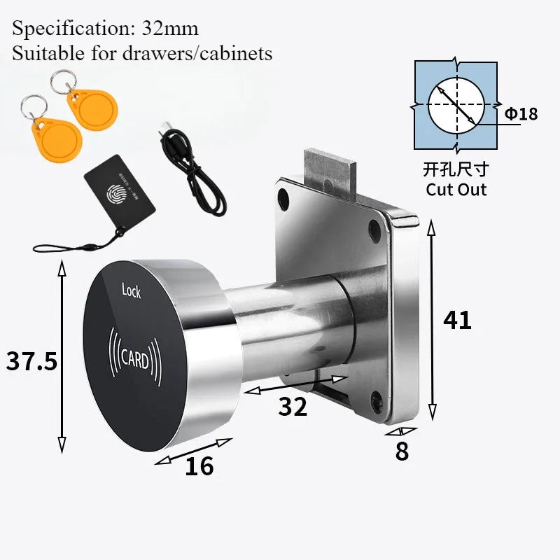 Smart Mini RFID Schrankschloss – Elektronisches Schloss mit IC-Karte, wiederaufladbarer Akku, geeignet für Schränke, Spinde, Schubladen & Briefkästen, sicher & einfach per Karte entsperren
