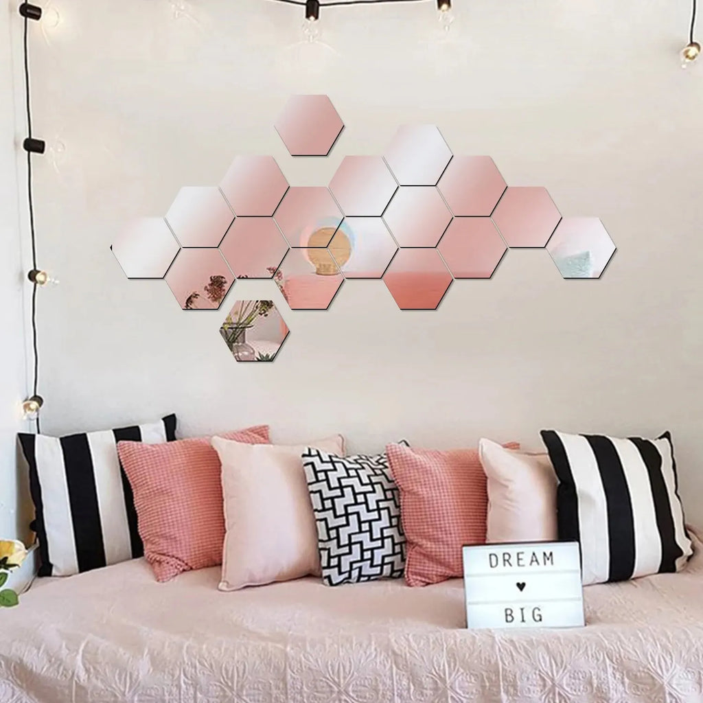 ✨ 12 Stück Geometrische Hexagon Spiegel Wandsticker
