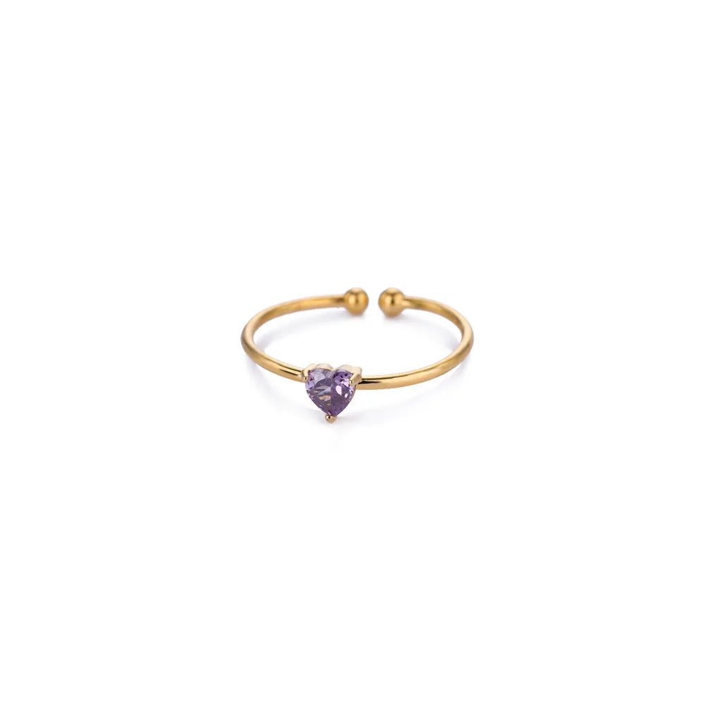 💖 Zirkon Herz Geburtsstein Ring – Verstellbarer Edelstahlring in Gold 🎁✨