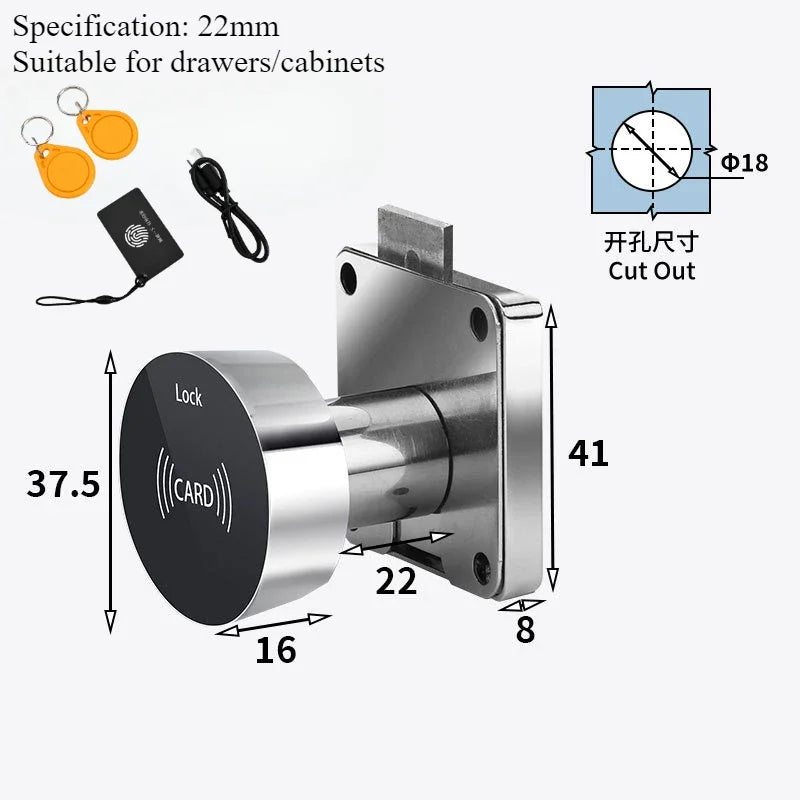 Smart Mini RFID Schrankschloss – Elektronisches Schloss mit IC-Karte, wiederaufladbarer Akku, geeignet für Schränke, Spinde, Schubladen & Briefkästen, sicher & einfach per Karte entsperren