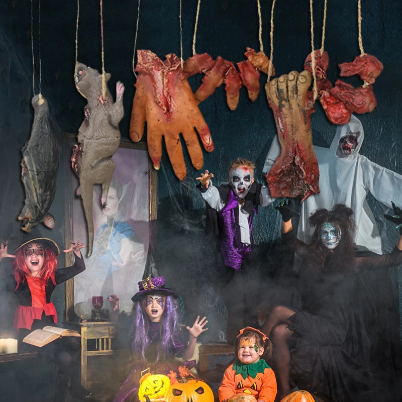 🕸️ Halloween Horror Deko – Blutige Hände, Füße & Tiere zum Aufhängen