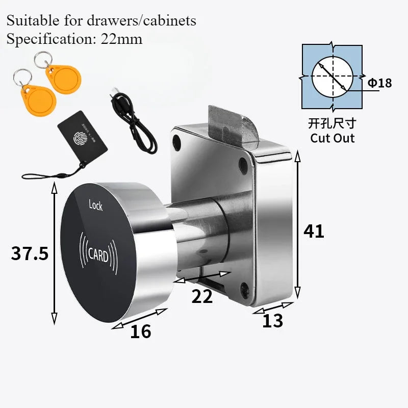 Smart Mini RFID Schrankschloss – Elektronisches Schloss mit IC-Karte, wiederaufladbarer Akku, geeignet für Schränke, Spinde, Schubladen & Briefkästen, sicher & einfach per Karte entsperren