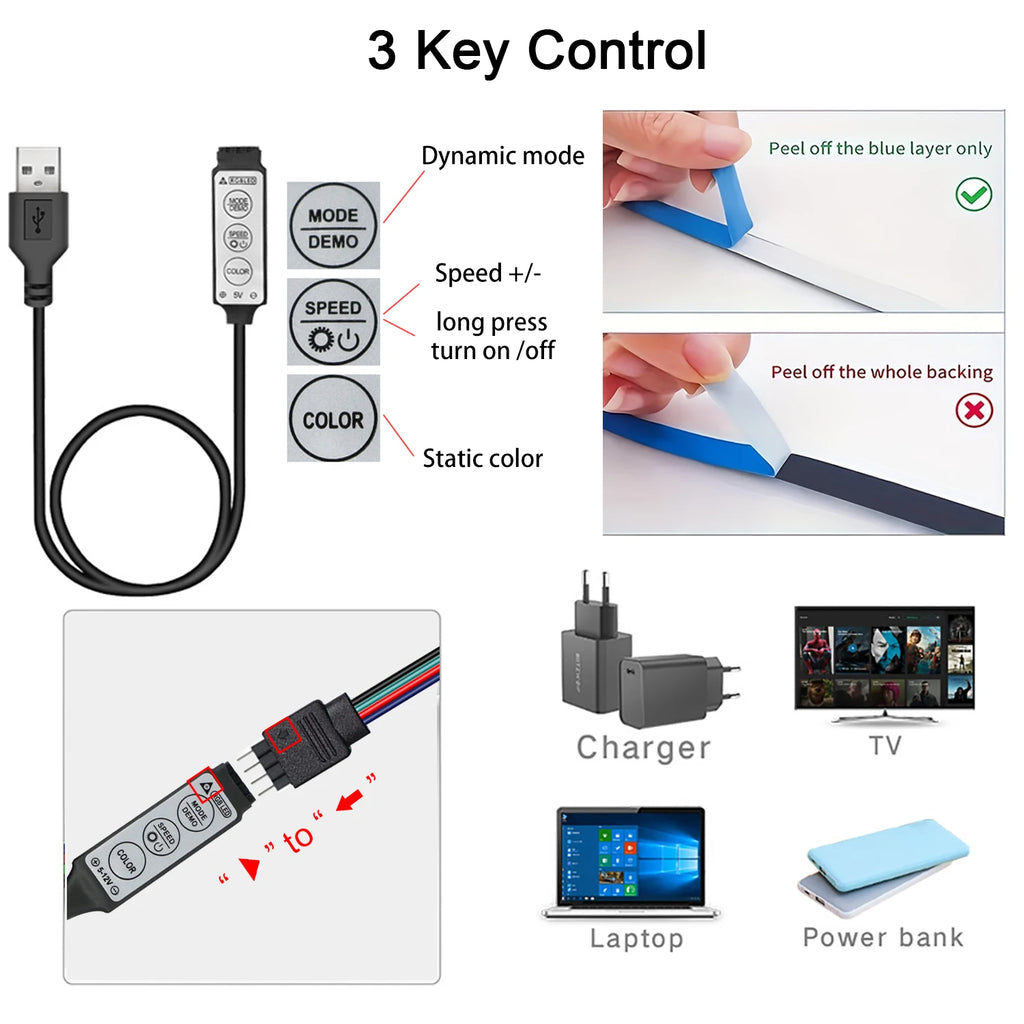 ✨ LED TV Hintergrundbeleuchtung – USB 5V RGB Lichtstreifen, flexibel & einfach steuerbar