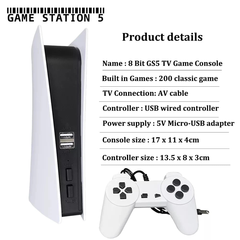 🚀 Game Station 5 Video Game Console – 200 Spiele, 8-Bit Retro, AV Output, USB Wired Controller