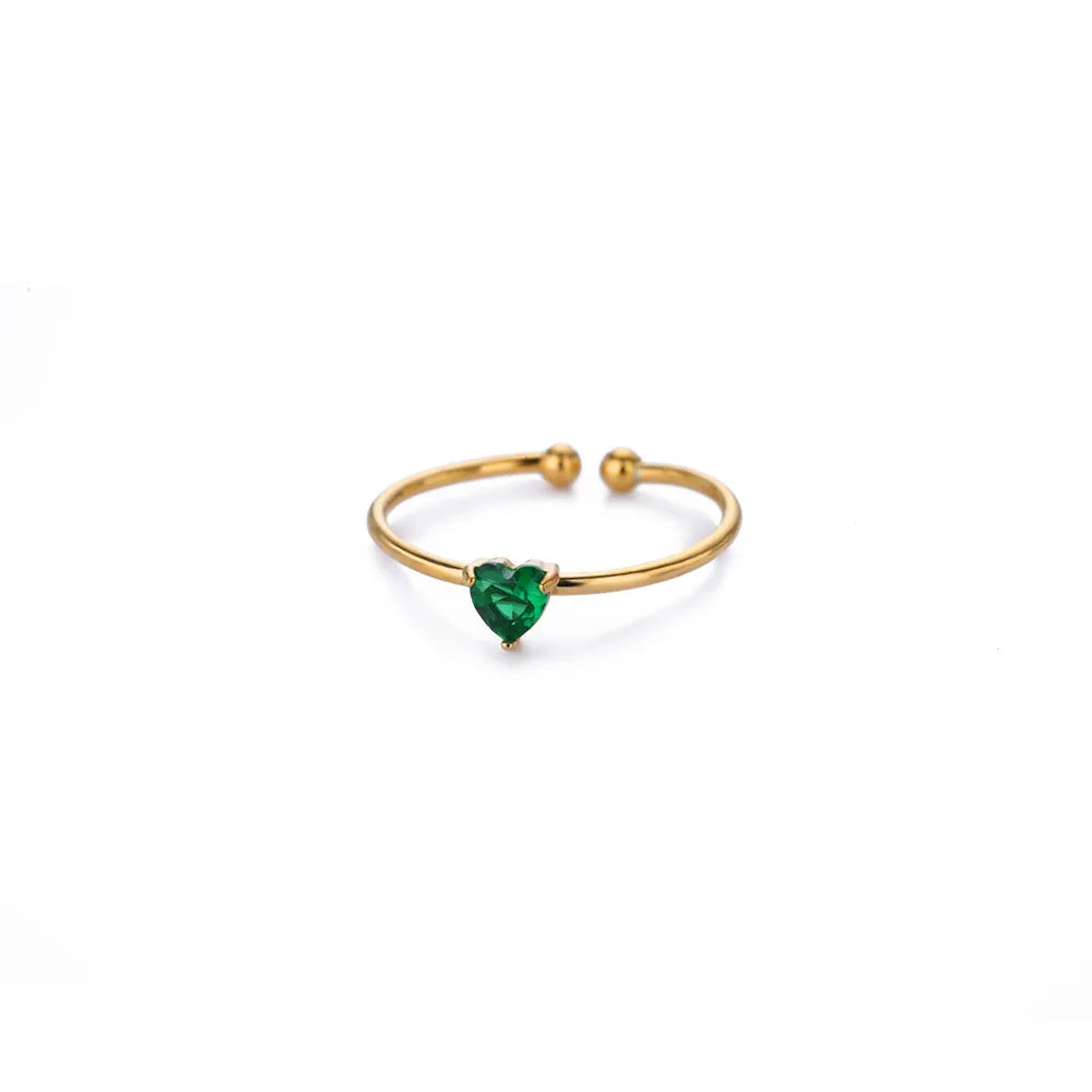 💖 Zirkon Herz Geburtsstein Ring – Verstellbarer Edelstahlring in Gold 🎁✨