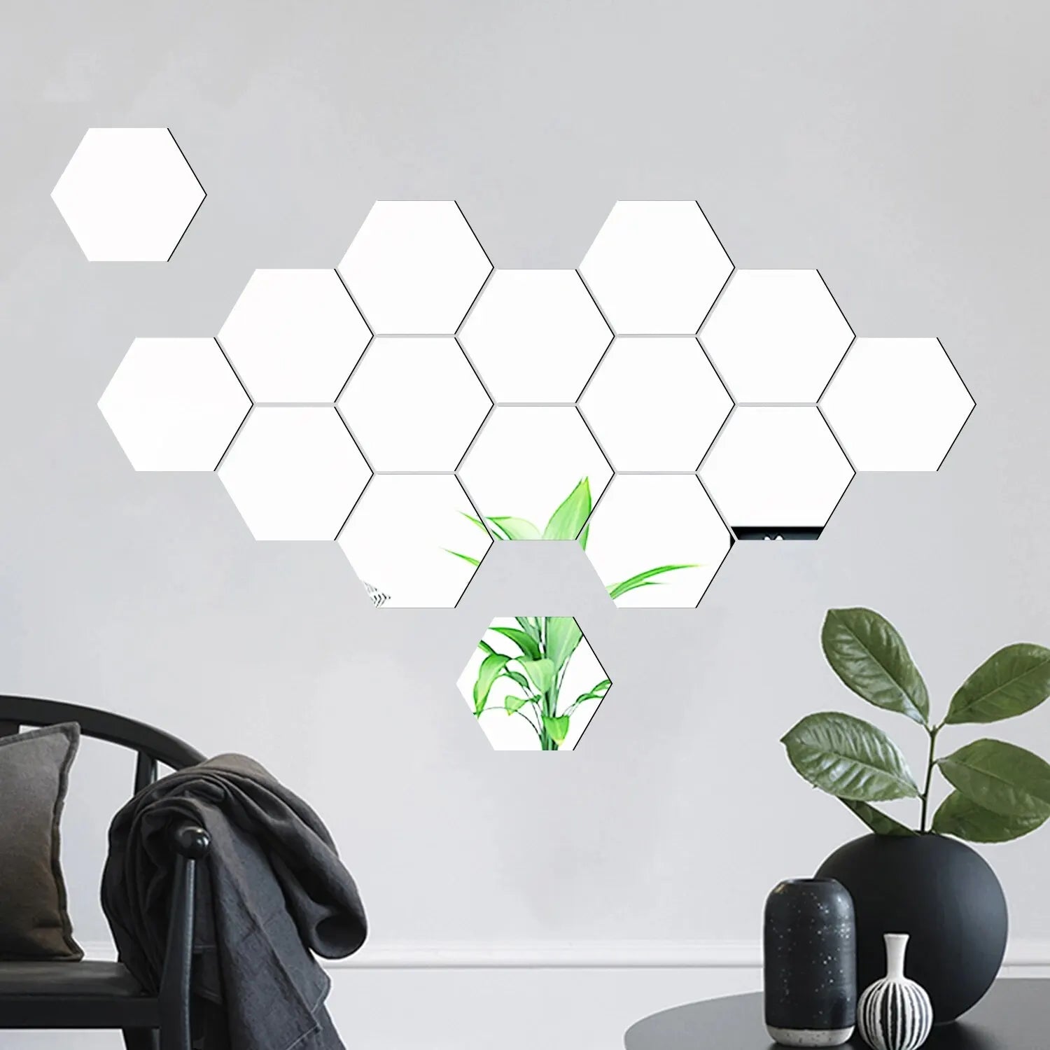 ✨ 12 Stück Geometrische Hexagon Spiegel Wandsticker