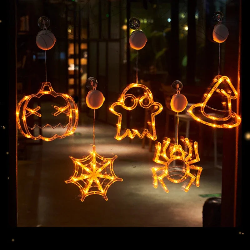🎃 Halloween LED Fensterdeko – Kürbis, Geist & Spinne (20 cm)