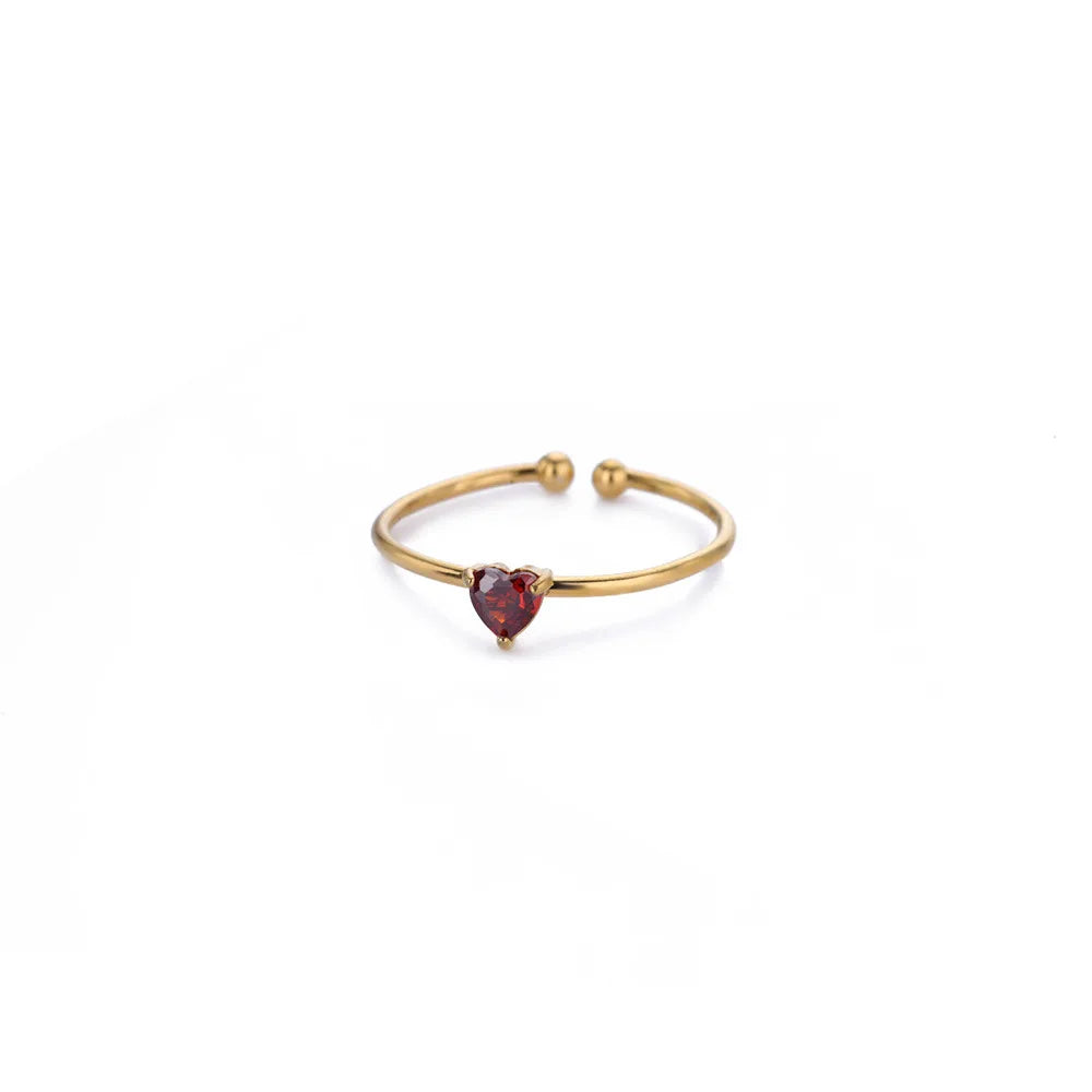 💖 Zirkon Herz Geburtsstein Ring – Verstellbarer Edelstahlring in Gold 🎁✨