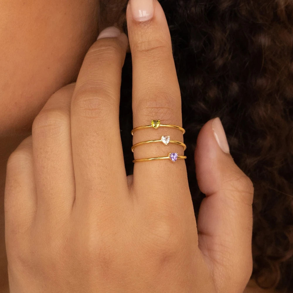 💖 Zirkon Herz Geburtsstein Ring – Verstellbarer Edelstahlring in Gold 🎁✨