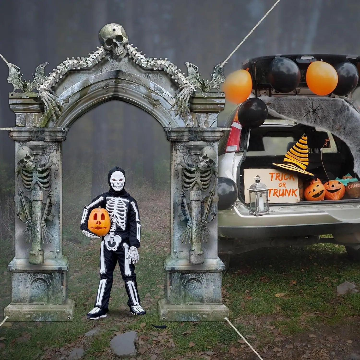 Halloween Torbogen mit Skeletten – Gruselige Party Deko