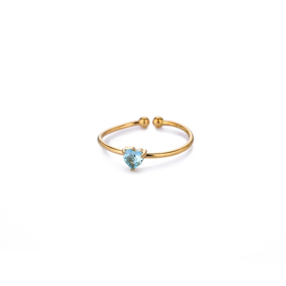 💖 Zirkon Herz Geburtsstein Ring – Verstellbarer Edelstahlring in Gold 🎁✨