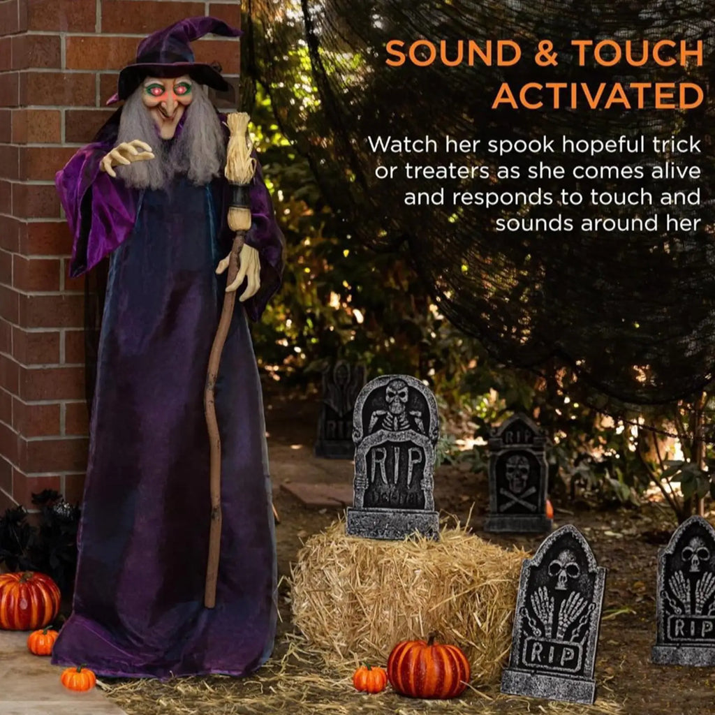 Halloween Hexe mit Sound & LED-Augen – Bewegliche Deko