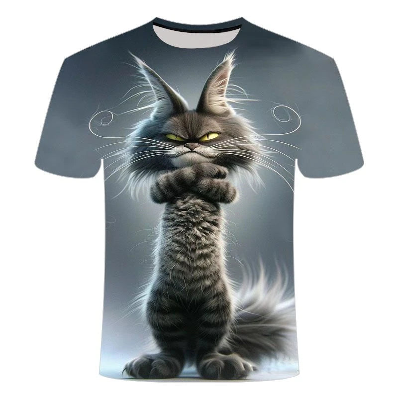 😺 Lustiges Katzen-T-Shirt | 3D Tier-Design | Sommermode Kurzarm | Kinder & Erwachsene