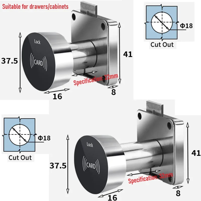 Smart Mini RFID Schrankschloss – Elektronisches Schloss mit IC-Karte, wiederaufladbarer Akku, geeignet für Schränke, Spinde, Schubladen & Briefkästen, sicher & einfach per Karte entsperren