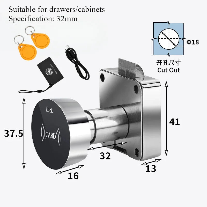 Smart Mini RFID Schrankschloss – Elektronisches Schloss mit IC-Karte, wiederaufladbarer Akku, geeignet für Schränke, Spinde, Schubladen & Briefkästen, sicher & einfach per Karte entsperren