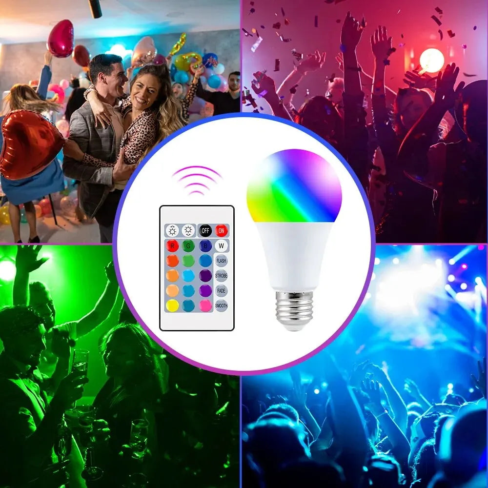 🌈 LED RGB Glühbirne mit Fernbedienung – 16 Farben, dimmbar, E27