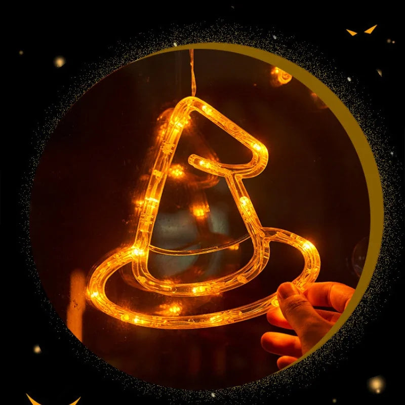 🎃 Halloween LED Fensterdeko – Kürbis, Geist & Spinne (20 cm)