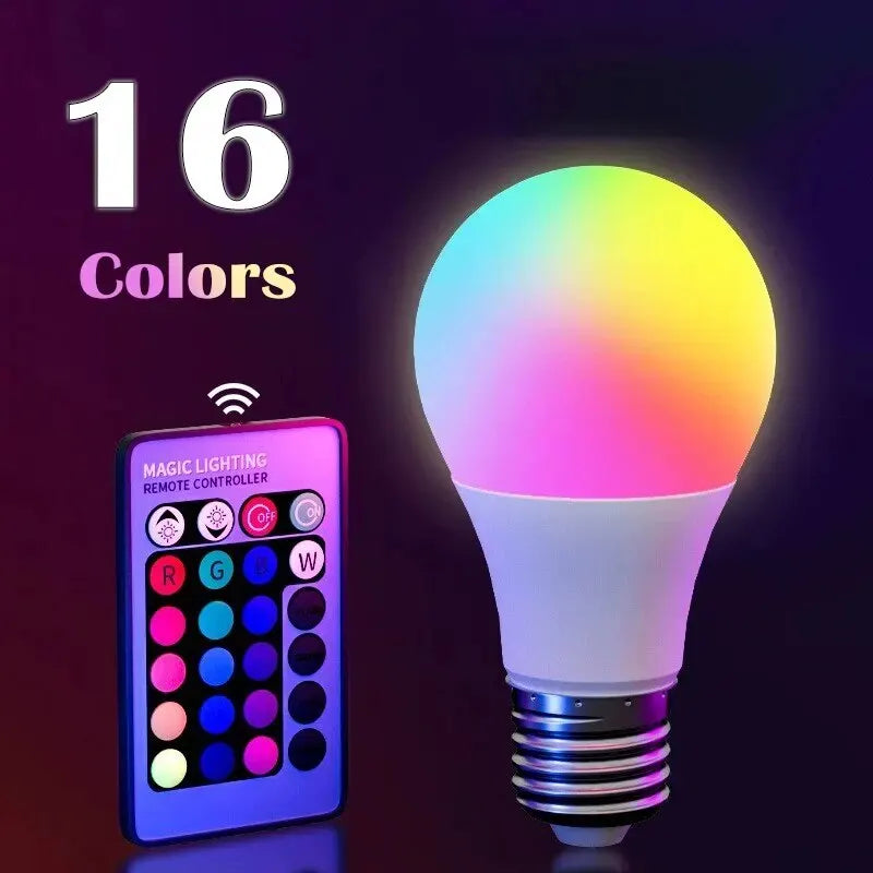 🌈 LED RGB Glühbirne mit Fernbedienung – 16 Farben, dimmbar, E27