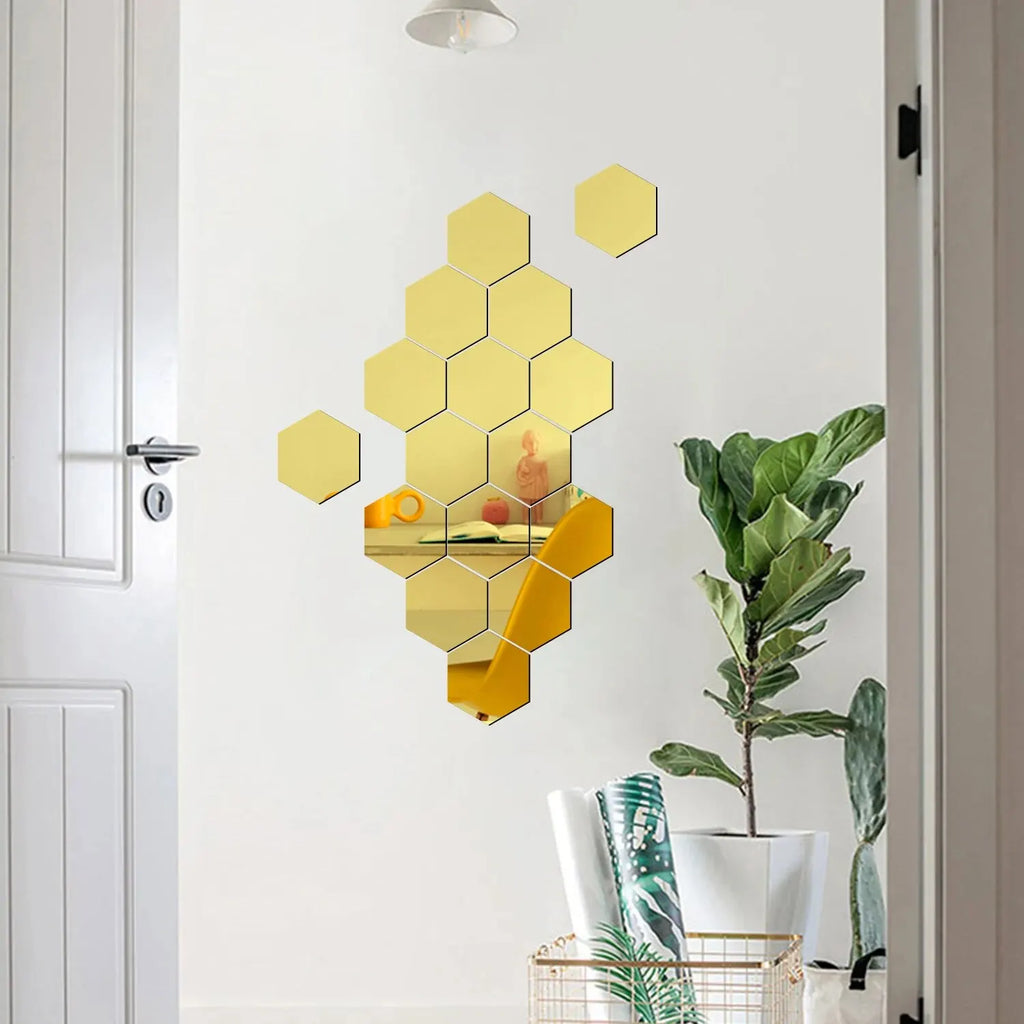 ✨ 12 Stück Geometrische Hexagon Spiegel Wandsticker