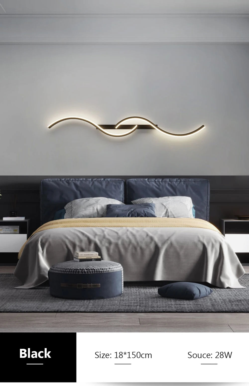 Moderne LED Wandlampe – Minimalistisch, Schlafzimmer & Wohnzimmer, Langstreifen-Wandleuchte