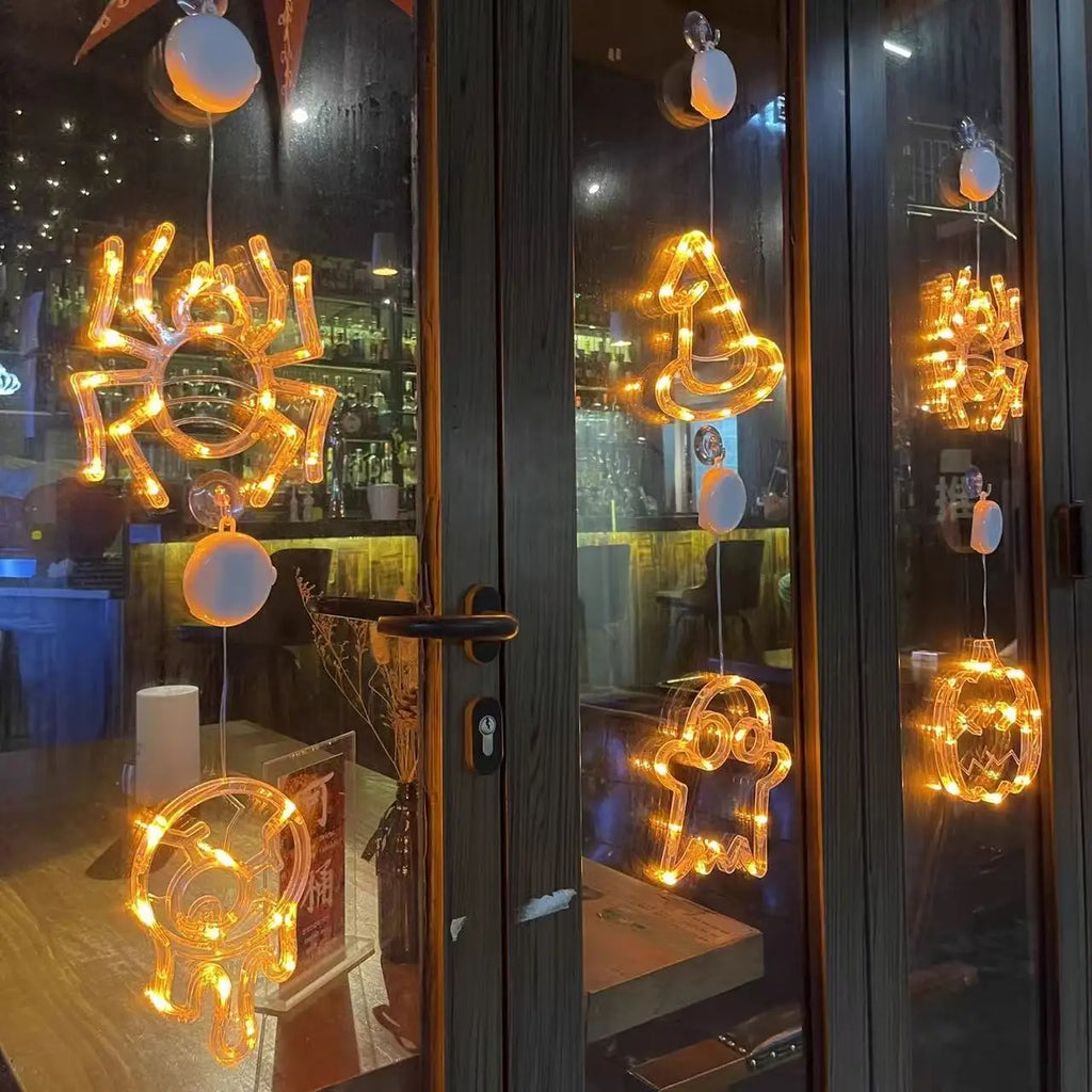 🎃 Halloween LED Fensterdeko – Kürbis, Geist & Spinne (20 cm)