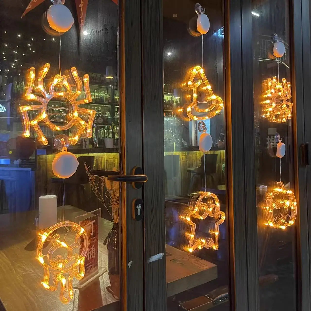 🎃 Halloween LED Fensterdeko – Kürbis, Geist & Spinne (20 cm)