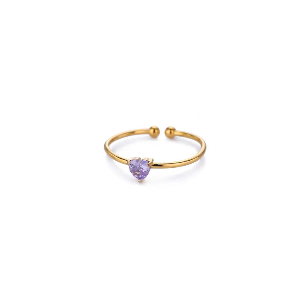💖 Zirkon Herz Geburtsstein Ring – Verstellbarer Edelstahlring in Gold 🎁✨