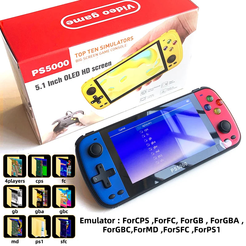 🚀 PS5000 5-inch Portable Handheld Game Console – Multi-Emulator für PS1, MAME, MD, NES, SNES