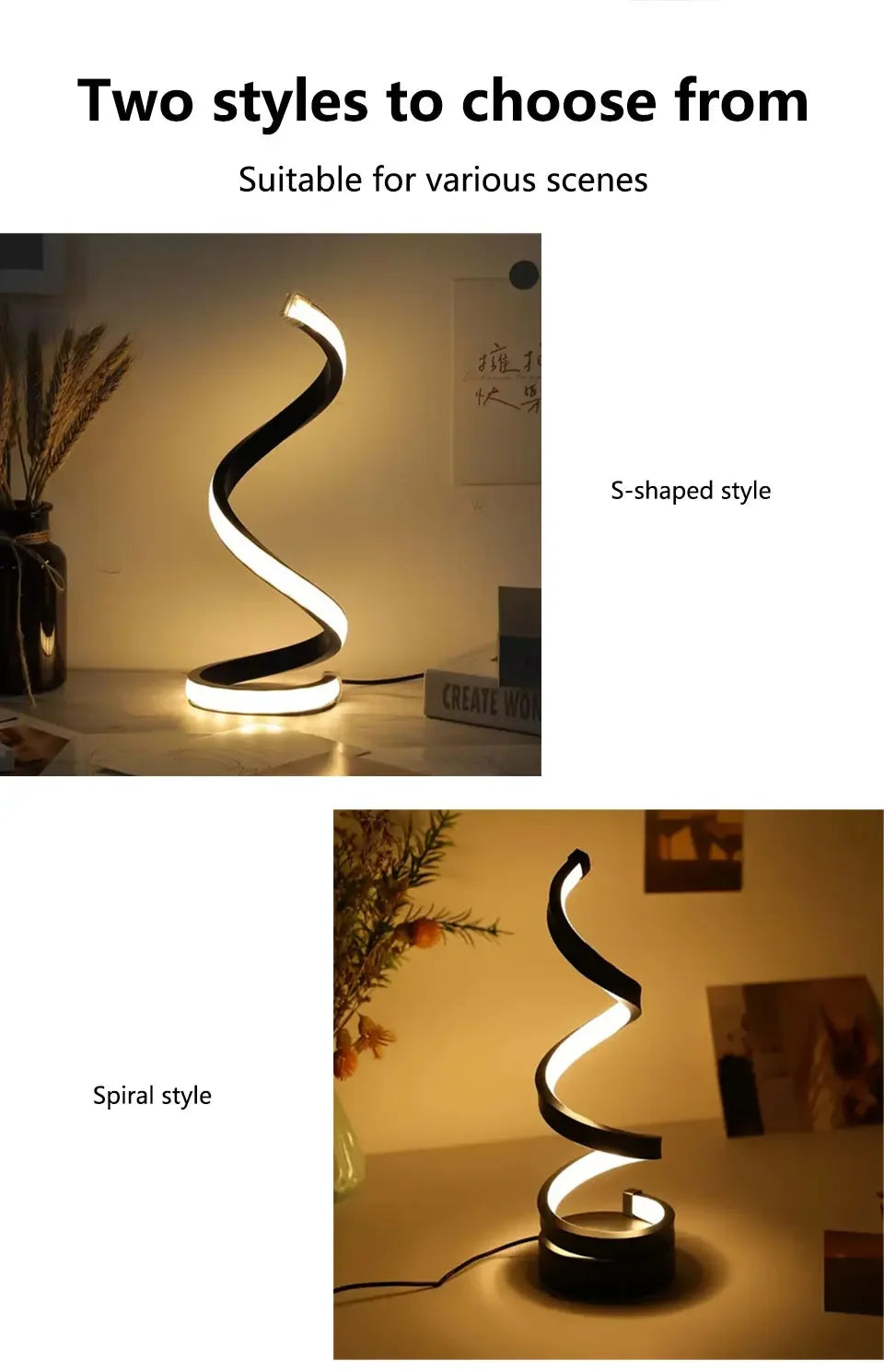 LED Spiral Tischlampe – dimmbar, modern & dekorativ