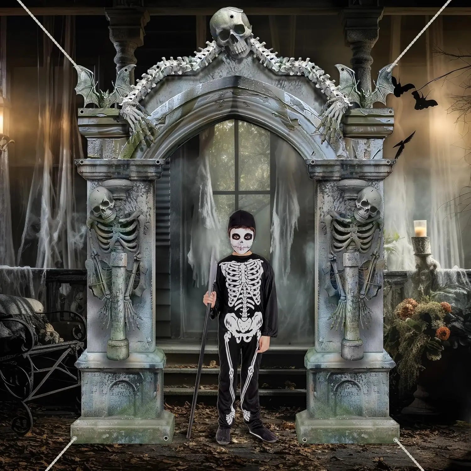 Halloween Torbogen mit Skeletten – Gruselige Party Deko